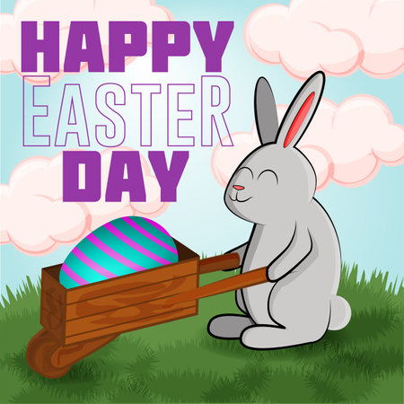 cute bunny carries an egg for easter holidayのイラスト素材