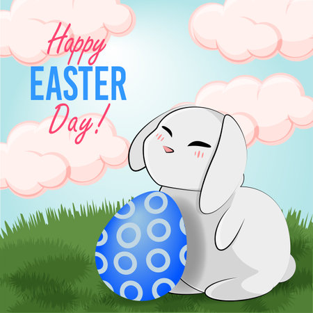 Cute easter celebration card with cute bunny and eggのイラスト素材