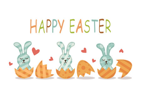 easter greeting banner easter bunnies in painted eggsのイラスト素材
