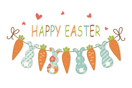 easter day greeting banner garland with bunnies and carrotsのイラスト素材