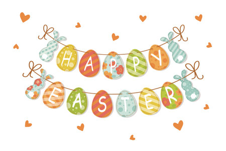 easter day greeting banner garland of easter eggs vectorのイラスト素材