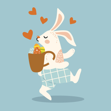 cute bunny with a backpack with easter eggsのイラスト素材