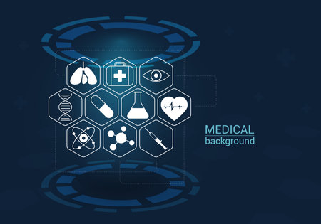 medical background with digital elements and clinical symbolsのイラスト素材