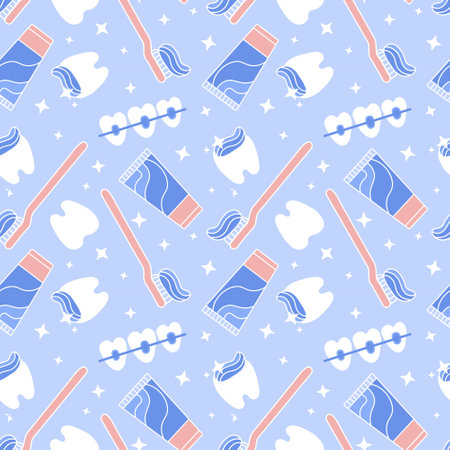 seamless blue pattern medicine dentist orthodontist teeth toothbrushのイラスト素材