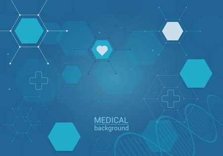 medical background with abstract octagon elements, dna and crossesのイラスト素材