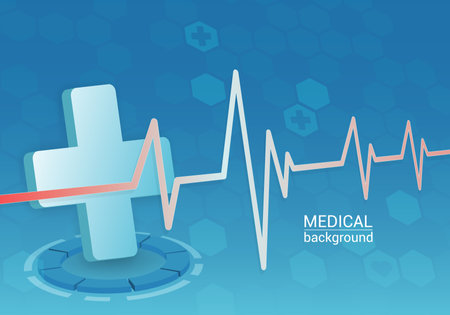 medical background with elements of cross, hearts pulse and abstract octagonsの写真素材