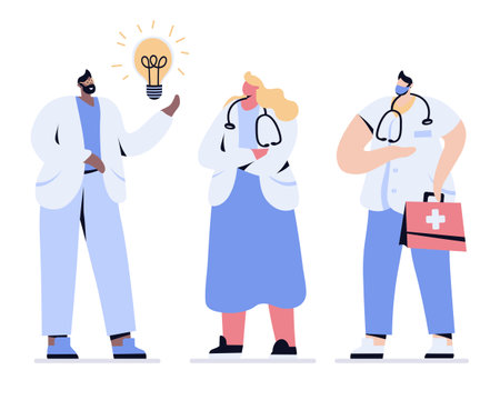 medics people vector doctors and nurses doctor with light bulbのイラスト素材