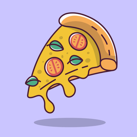 slice of pizza with cheese and tomatoes cartoon style illustration vector illustrationのイラスト素材