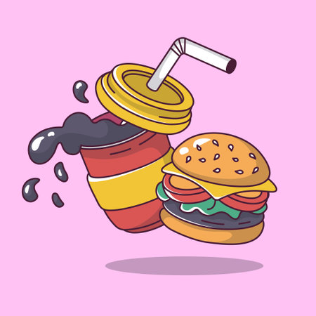 burger with cola cartoon style illustration vector illustrationのイラスト素材