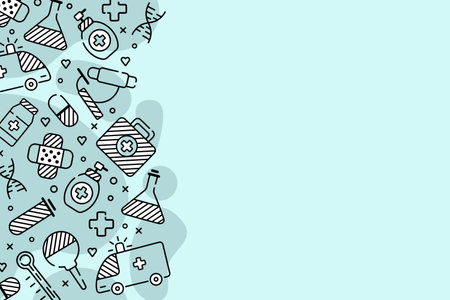 blue medicine background with traditional medicine symbols on the leftのイラスト素材