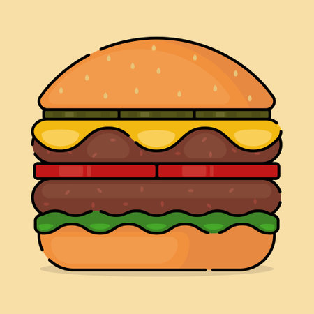 vector image of double burger in flat color styleのイラスト素材