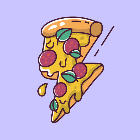 pizza lightning cartoon style vector illustrationのイラスト素材