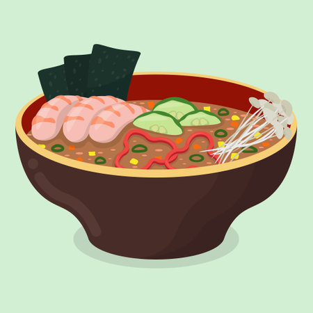 asian soup with shrimps, mushrooms and vegetablesredのイラスト素材