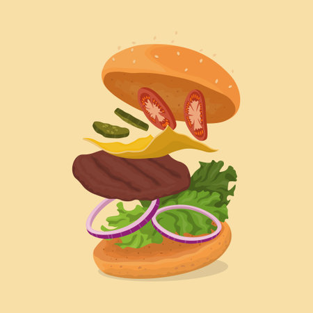 color image of hamburger with tasty ingredientsのイラスト素材
