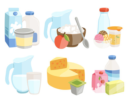 dairy products vector illustration setのイラスト素材