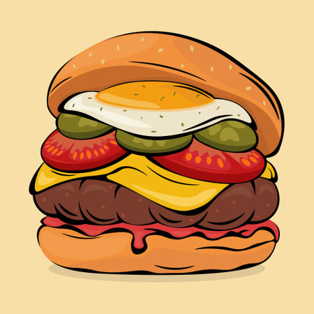 vector image of burger with fried eggのイラスト素材