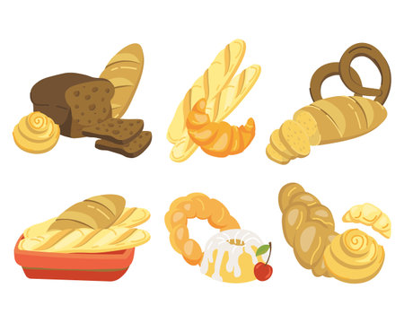 bakery products set of vector imagesのイラスト素材