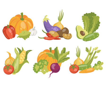 vector illustration of a set of vegetables healthy foodのイラスト素材