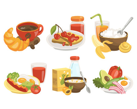 breakfast set vector illustration flat vectorのイラスト素材