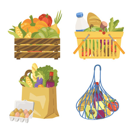 vector illustration of grocery basket box with vegetablesのイラスト素材