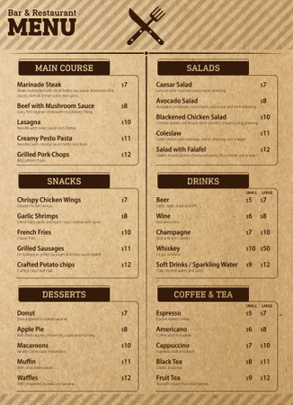 bar and restaurant menu on crafted paperのイラスト素材
