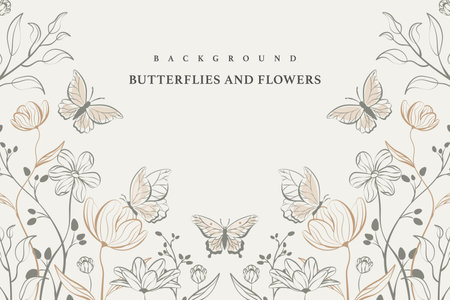 botanical green background flowers and butterfliesのイラスト素材