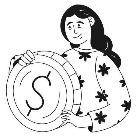 Financial character girl with coin in vector and illustrationのイラスト素材