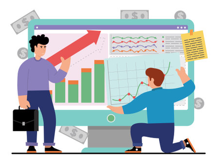 vector illustration with a team who correct their digital bussiness activitiesのイラスト素材
