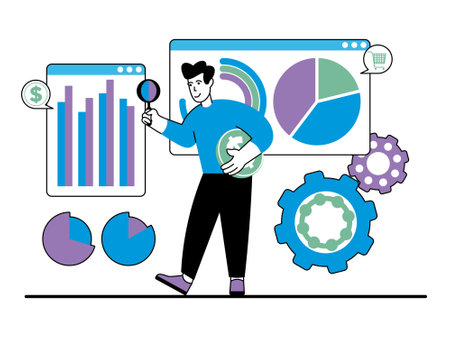 illustration in iconic style with a manager who research new business activitiesのイラスト素材