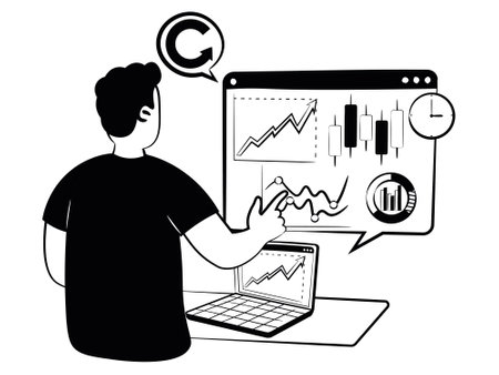 hand drawn vector image of man who analyzes a business activityのイラスト素材