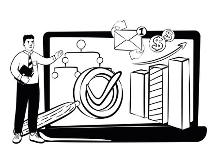 hand drawn vector image of person who shows a business activity in infographicのイラスト素材