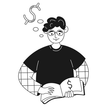 Financial character reading a book on financial literacyのイラスト素材