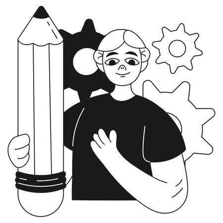 Digital business illustration of a guy with a pencilのイラスト素材