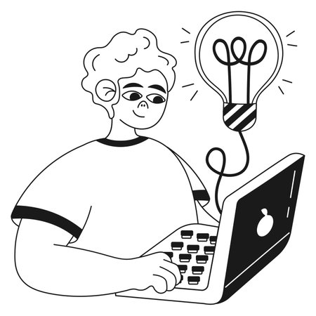 Digital business illustrator guy at computer business ideaのイラスト素材