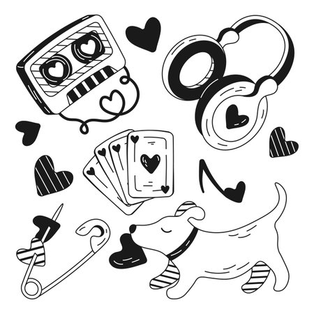 Hand drawn items for Valentines Day Illustration and Vectorのイラスト素材