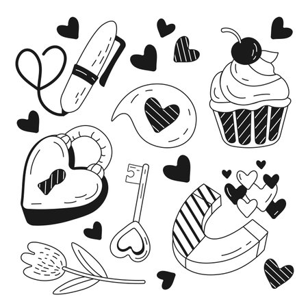 Hand drawn items for Valentines Day Illustration and Vectorのイラスト素材
