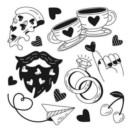 Hand drawn items for Valentines Day Illustration and Vectorのイラスト素材