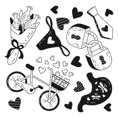 Hand drawn items for Valentines Day Illustration and Vectorのイラスト素材