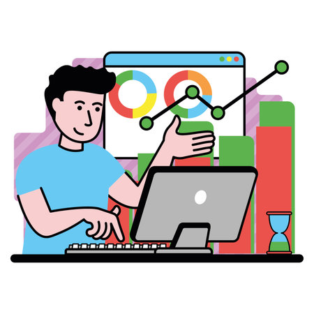 vector image with man studies new ideas to achieve business goalsのイラスト素材