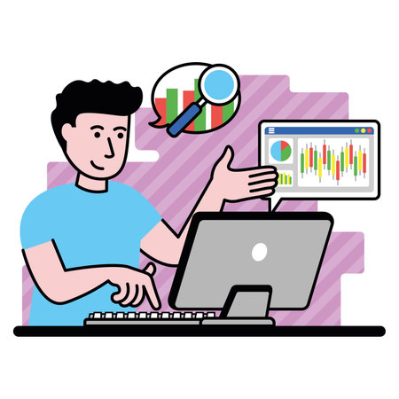 vector flat illustration of online trader who controlled his businessのイラスト素材