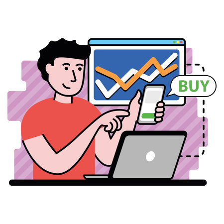 vector image with a man shows how to successfully earn in digital businessのイラスト素材