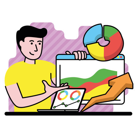 vector image with a person who demonstrates the graphics of businessのイラスト素材