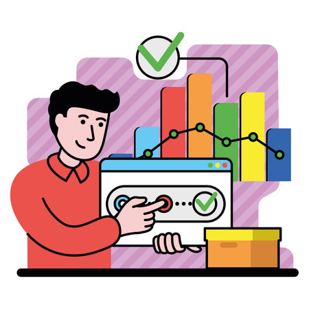 vector image of person demonstrates how to succeed in digital businessのイラスト素材