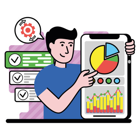 vector image of person analyzes a business using a smartphoneのイラスト素材