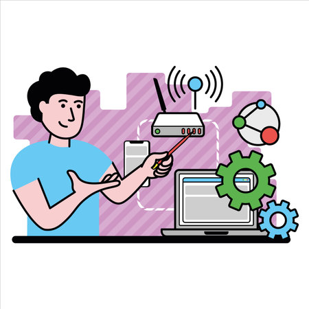 vector image of person shows how to use digital technology in businessのイラスト素材