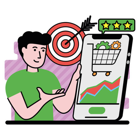 vector image with man who shows how easy it is to do digital businessのイラスト素材