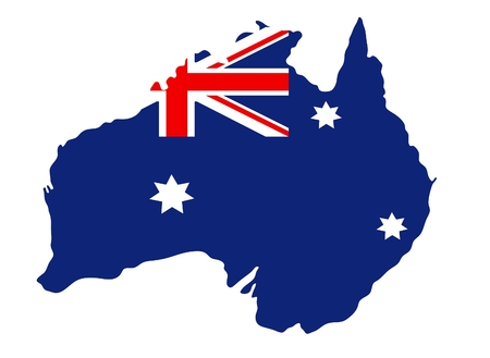 Australian flag on the background of the mapのイラスト素材