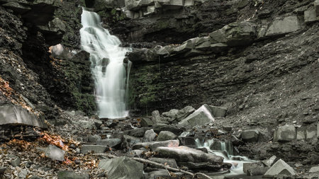A picturesque waterfall called Mosorne in Zawoja near Å»ywiec.