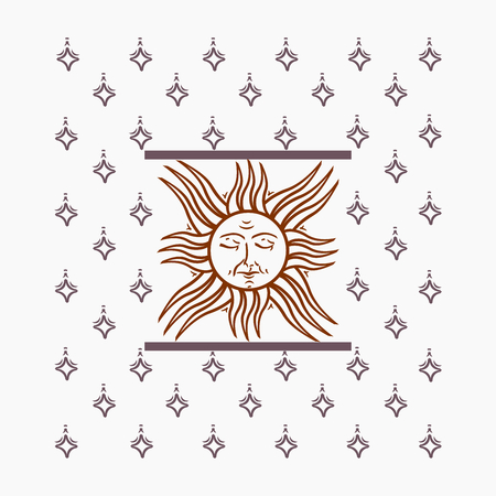Vector vintage cover illustration with sun and stars, square-shaped, both for print and webのイラスト素材