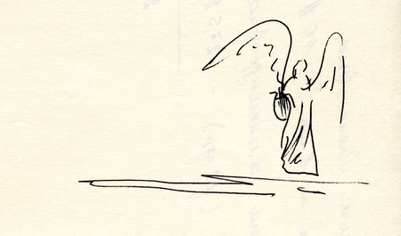 Artistic drawing of an Angel with lyre, both for print and webの写真素材